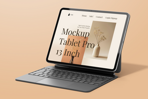 tablet pro 13 inch display screen mobile device with magnetic keyboard realistic mockup design template psd