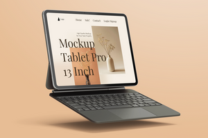 tablet pro 13 inch display screen mobile device with magnetic keyboard realistic mockup design template psd