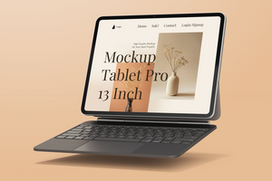 tablet pro 13 inch display screen mobile device with magnetic keyboard realistic mockup design template psd
