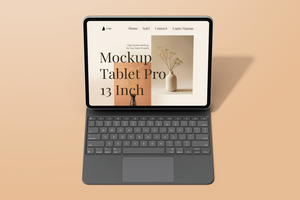 tablet pro 13 inch display screen mobile device with magnetic keyboard realistic mockup design template psd