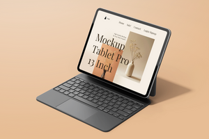tablet pro 13 inch display screen mobile device with magnetic keyboard realistic mockup design template psd