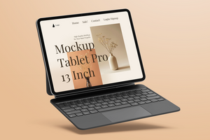 tablet pro 13 inch display screen mobile device with magnetic keyboard realistic mockup design template psd