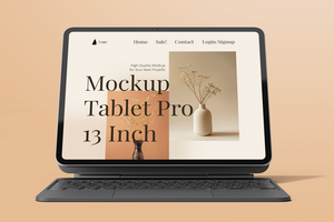 tablet pro 13 inch display screen mobile device with magnetic keyboard realistic mockup design template psd