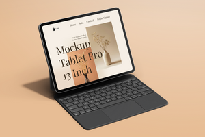 tablet pro 13 inch display screen mobile device with magnetic keyboard realistic mockup design template psd
