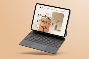tablet pro 13 inch display screen mobile device with magnetic keyboard realistic mockup design template psd