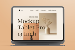 tablet pro 13 inch display screen mobile device with magnetic keyboard realistic mockup design template psd