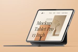 tablet pro 13 inch display screen mobile device with magnetic keyboard realistic mockup design template psd