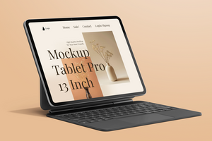 tablet pro 13 inch display screen mobile device with magnetic keyboard realistic mockup design template psd