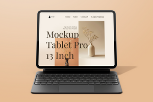 tablet pro 13 inch display screen mobile device with magnetic keyboard realistic mockup design template psd