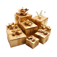 dorado regalo cajas aislado en un transparente antecedentes png