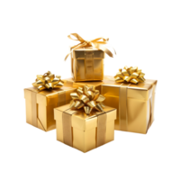 dorado regalo cajas aislado en un transparente antecedentes png