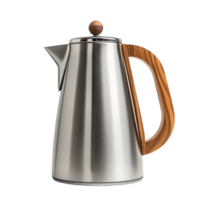 Stainless steel electric kettle with wooden handle on a transparent background png