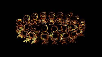 Glowing looping world health Day WHO officials discussing. neon frame effect, black background. video