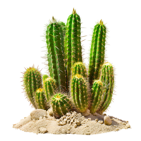 Cluster of cacti with rocks isolated on a transparent background png