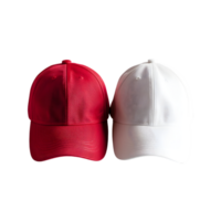 White and red baseball caps isolated on a transparent background png