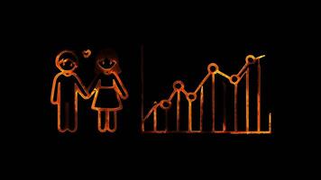 Glowing looping world health Day graphic showing improvements in health indicators . neon frame effect, black background. video