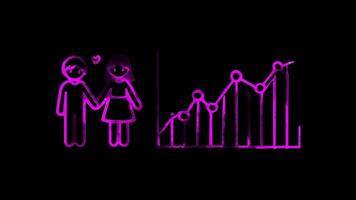Glowing looping world health Day graphic showing improvements in health indicators . neon frame effect, black background. video