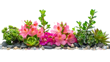 Succulent garden with flowers isolated on a transparent background png