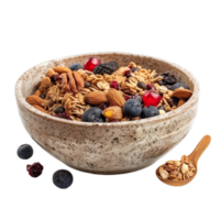 Genereted AIgranola with berries and nuts in a bowl on a white background png