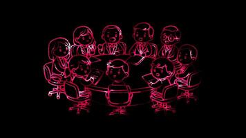 Glowing looping world no tobacco Day WHO officials discussing tobacco control measures. neon frame effect, black background. video