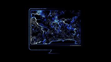 Glowing looping world world ocean Day world map highlighting oceans. neon frame effect, black background. video