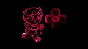 Glowing looping world world ocean Day showing the impact of Red Cross activities. neon frame effect, black background. video