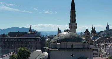 National library of Sarajevo, aerial drone view of the historical old town hall video