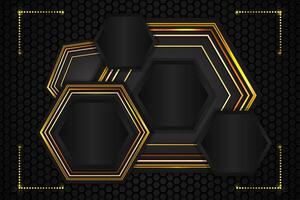 Abstract background polygon shape with black and gold color vector