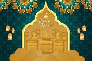Ramadan Kareem stylish Islamic background with gold and green color vector