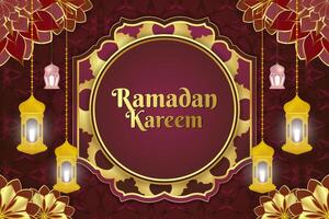 Ramadan Kareem stylish Islamic background with red color and beautiful lamp vector