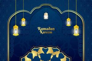 Ramadan Kareem Islamic pattern background blue and gold luxury color with element vector