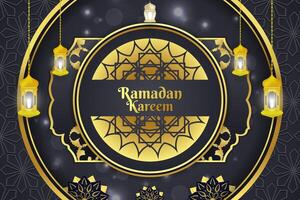 Ramadan Kareem Islamic background gold and black luxury color with element vector