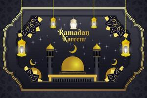 Ramadan Kareem background Islamic mosque black and gold color with element vector