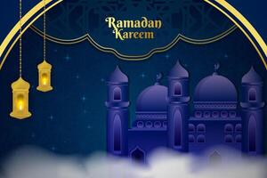Ramadan Kareem Islamic background blue gold color and element vector