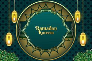 Ramadan Kareem background Islamic green and gold color with element vector