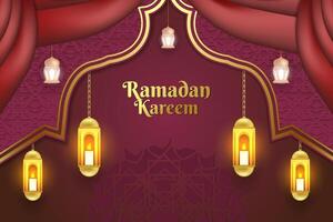 Ramadan Kareem background Islamic red color with ornament lamp vector