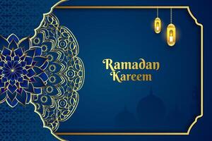 Ramadan Kareem background Islamic style blue color with element vector