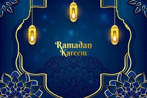 Ramadan Islamic background blue and gold color with element vector