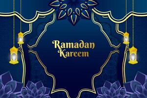Ramadan Kareem Islamic background blue color with element vector
