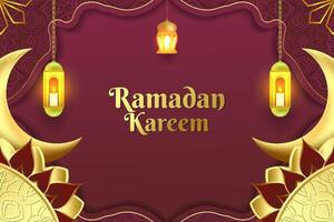 Ramadan Kareem Islamic background red and gold color with element vector