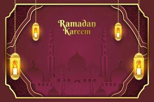 Ramadan background red mosque with red color and element vector