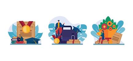 Graduated Student Flat Bundle Design vector