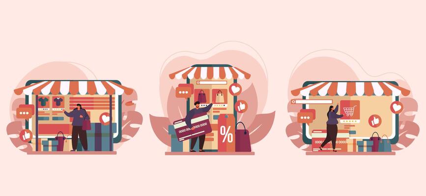 Shopping Through Online Media Flat Design