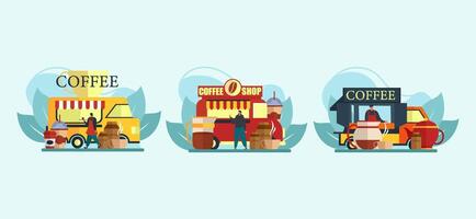 Cafe Shop on Top of the Car Flat Design vector