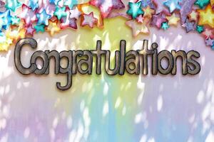 congratulations ,Greeting board. Background with many stars is a picture frame. photo