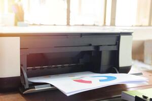 Using the printer. It is an important device in the office. photo