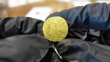 Old Coins. Portuguese Gold Coin Coin video