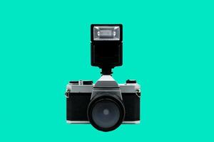 Old analog camera,Installed the flash with the camera photo