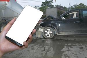 Using a mobile phone call a car mechanic . photo