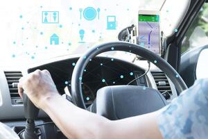 Close-up of gps navigation system In car photo